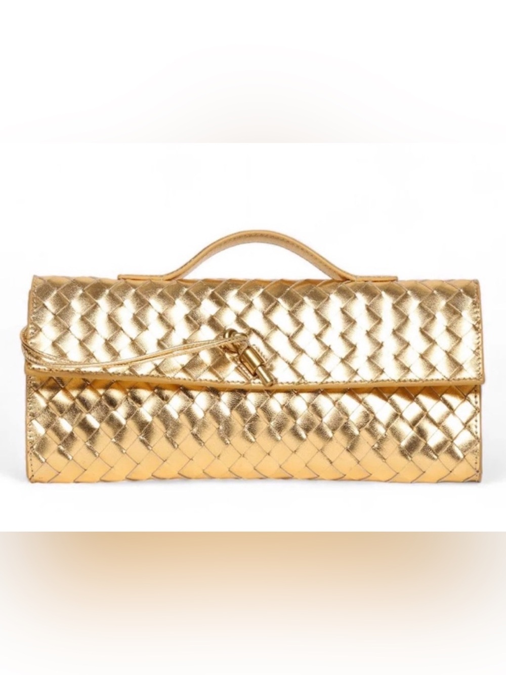Woven Metallic Gold Leather Clutch/crossbody  with Top Handle